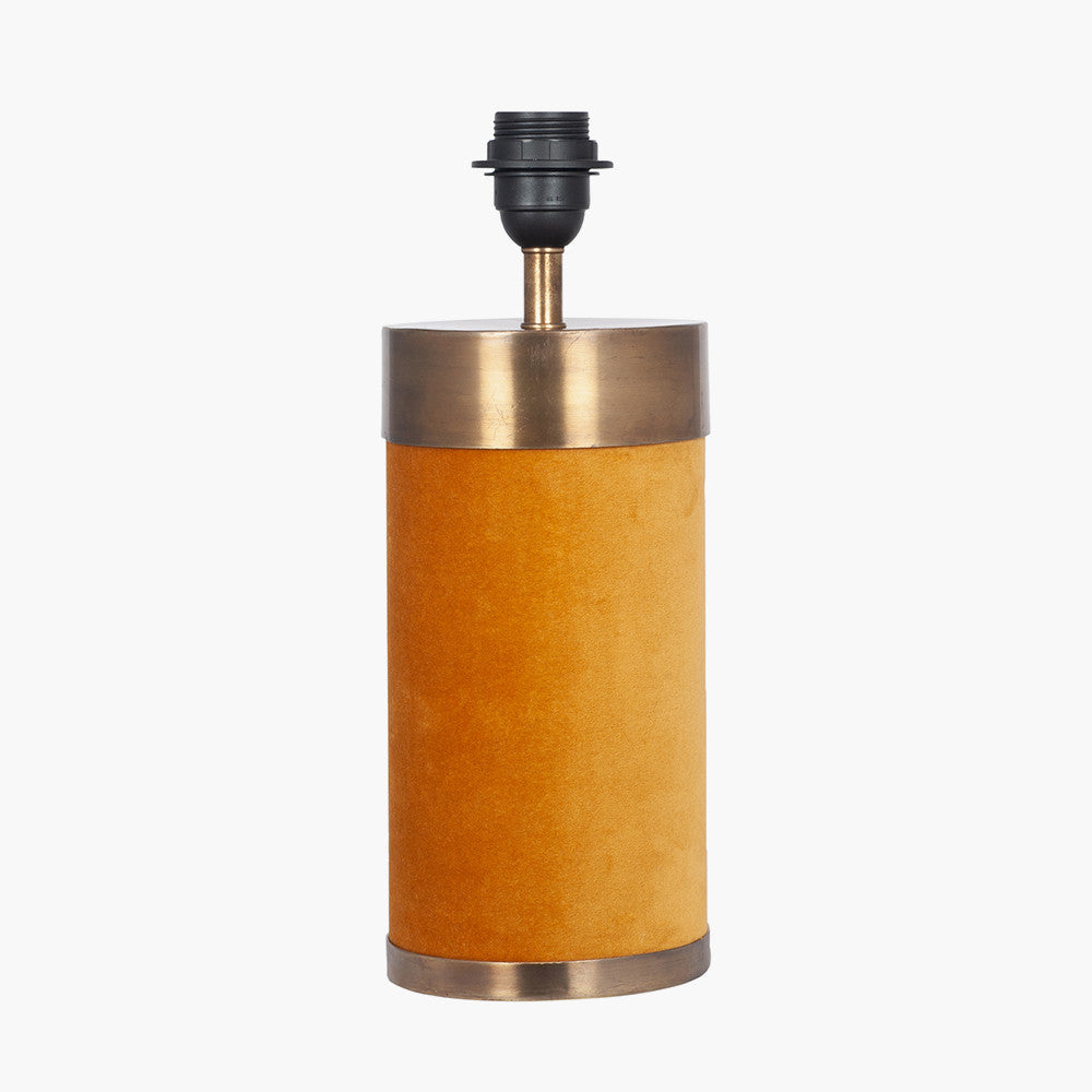Dempsey Mustard Velvet and Antique Gold Metal Table Lamp Base with Harry 30cm Black Cotton Mix Cylinder Lampshade