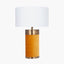 Dempsey Mustard Velvet and Antique Gold Metal Table Lamp Base with Harry 30cm Ivory Cotton Mix Cylinder Lampshade