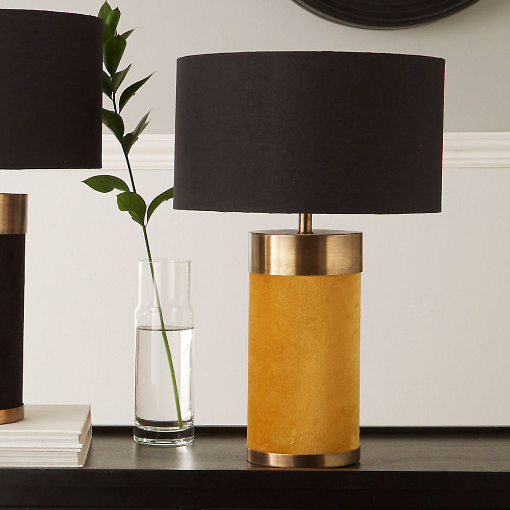 Dempsey Mustard Velvet and Antique Gold Metal Table Lamp - Base Only
