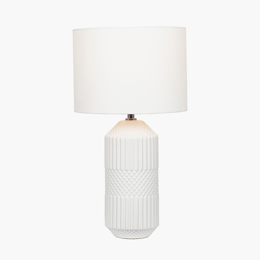 Meribel White Geo Textured Tall Ceramic Table Lamp