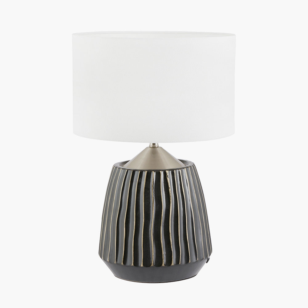 Artemis Grey Textured Ceramic & Brushed Silver Table Lamp