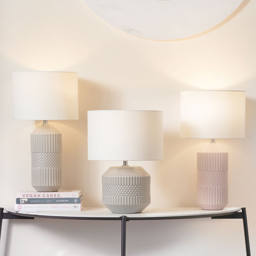 Meribel Grey Geo Textured Ceramic Table Lamp