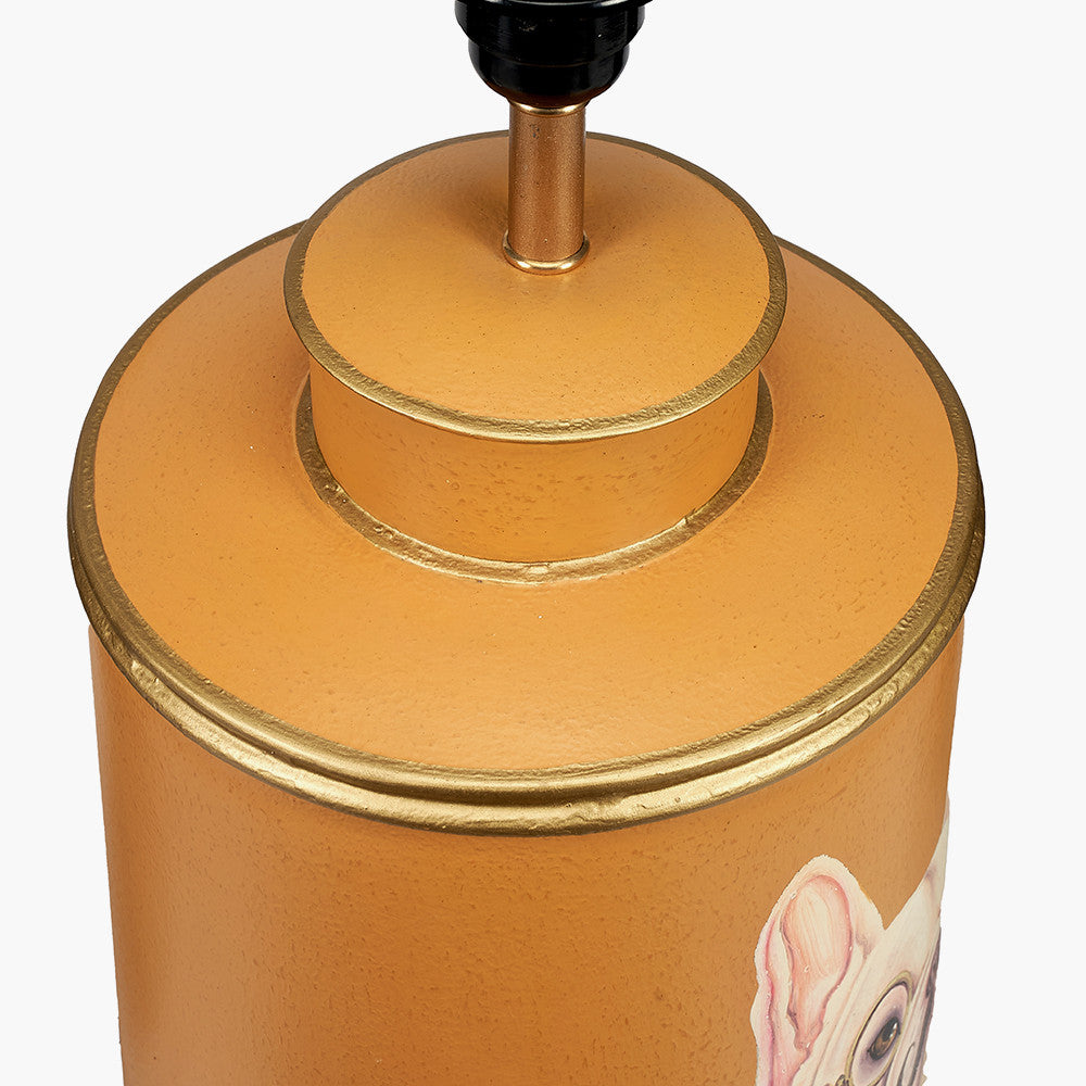 Boston Terrier Mustard Hand Painted Metal Table Lamp Base with Henry 35cm White Handloom Cylinder Lampshade