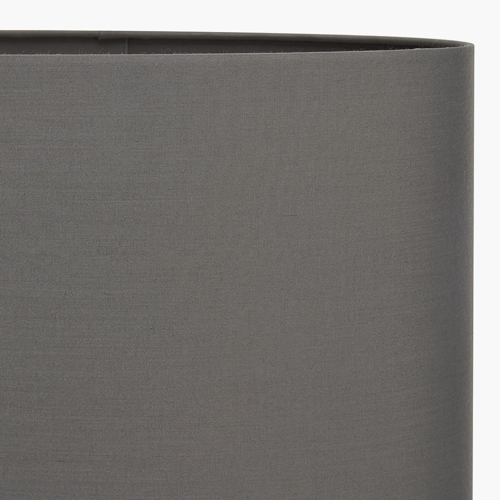 Orla Shiny Silver Metal Statement Circle Table Lamp Base with Mia 35cm Steel Grey Oval Cotton Mix Lampshade