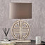 Orla Shiny Silver Metal Statement Circle Table Lamp Base with Mia 35cm Steel Grey Oval Cotton Mix Lampshade