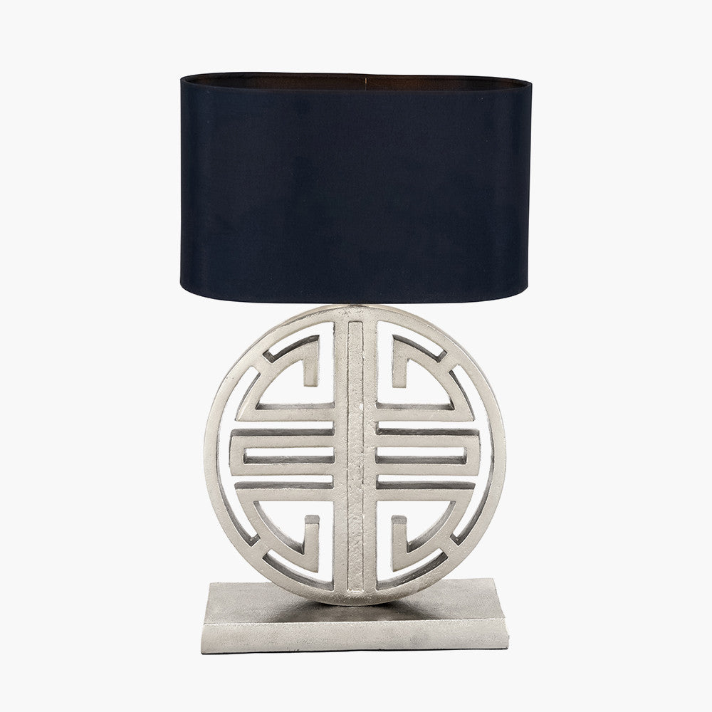 Orla Shiny Silver Metal Statement Circle Table Lamp