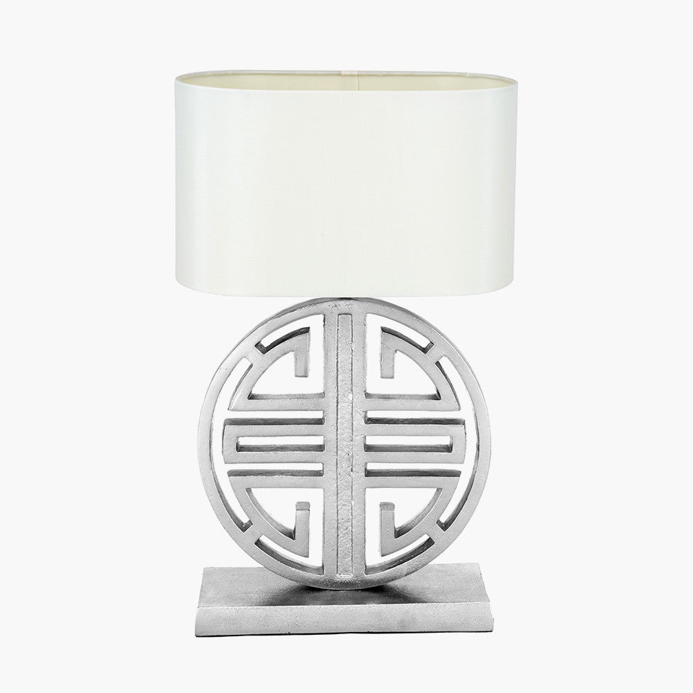 Orla Shiny Silver Metal Statement Circle Table Lamp