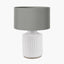 Malone Textured White Squares Design Stoneware Table Lamp Base with Harry 35cm Steel Grey Cotton Mix Cylinder Lampshade