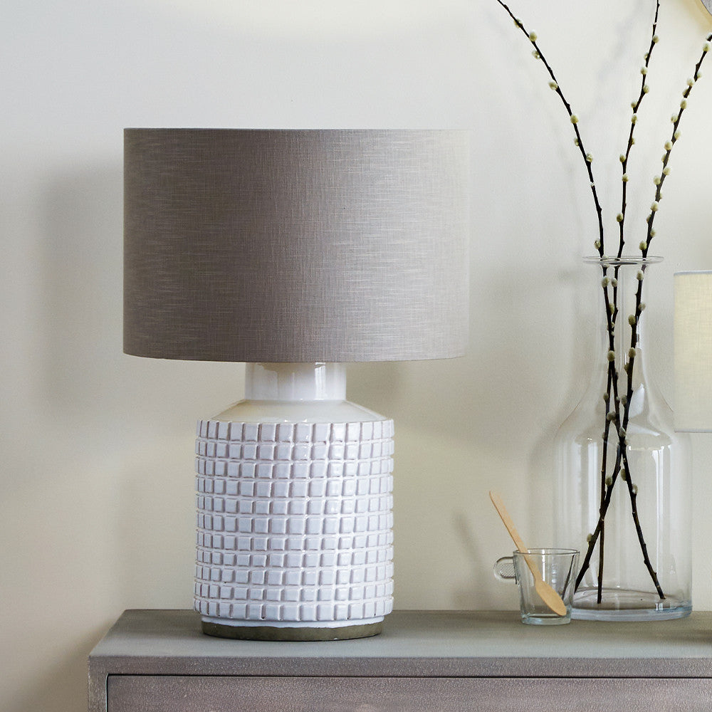 Malone Textured White Squares Design Stoneware Table Lamp