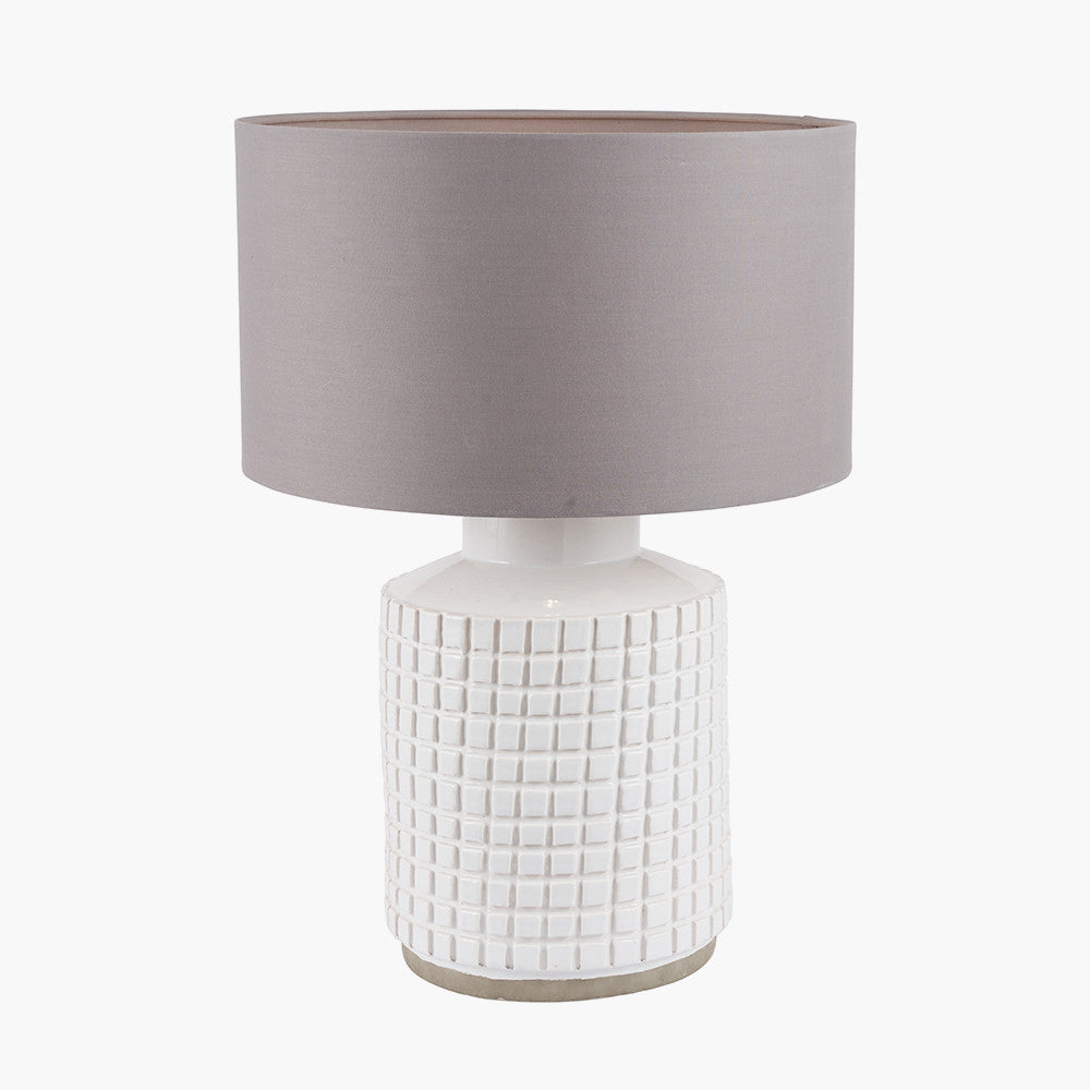 Malone Textured White Squares Design Stoneware Table Lamp