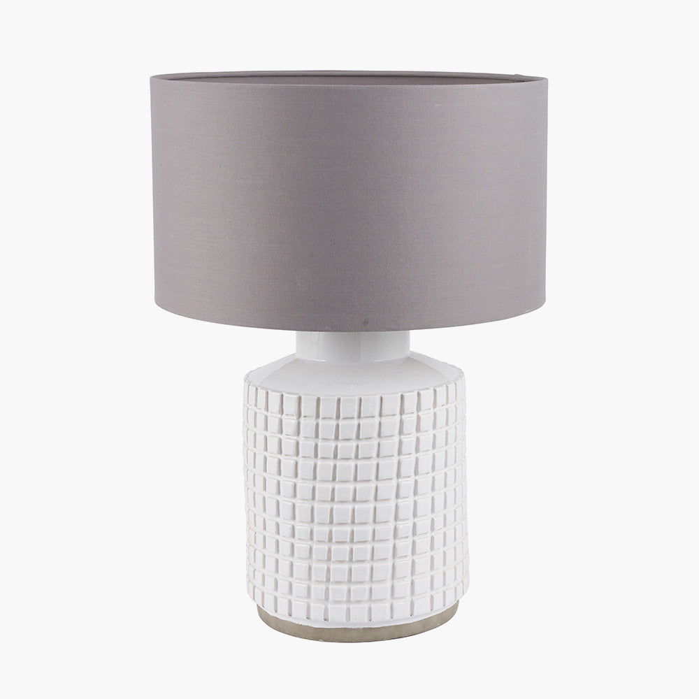 Malone Textured White Squares Design Stoneware Table Lamp