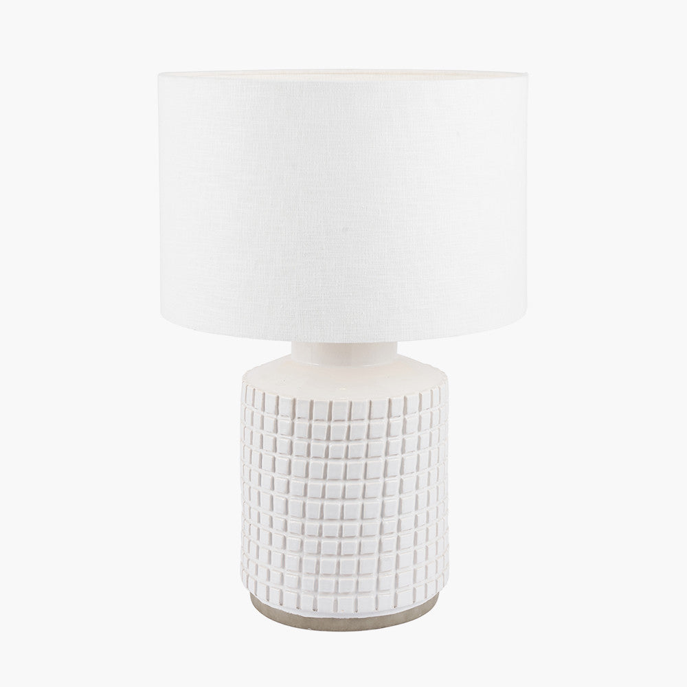 Malone Textured White Squares Design Stoneware Table Lamp