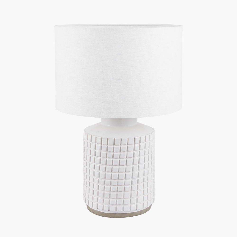 Malone Textured White Squares Design Stoneware Table Lamp