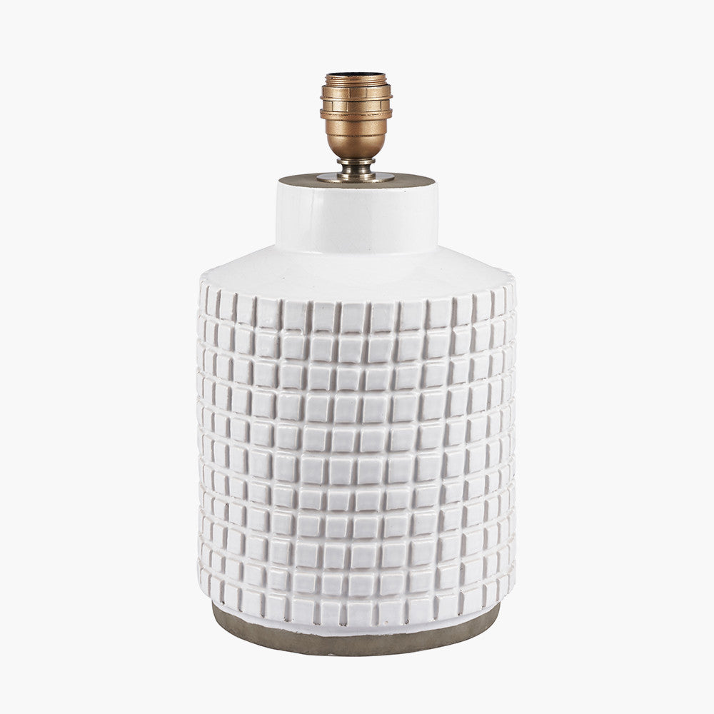 Malone Textured White Squares Design Stoneware Table Lamp
