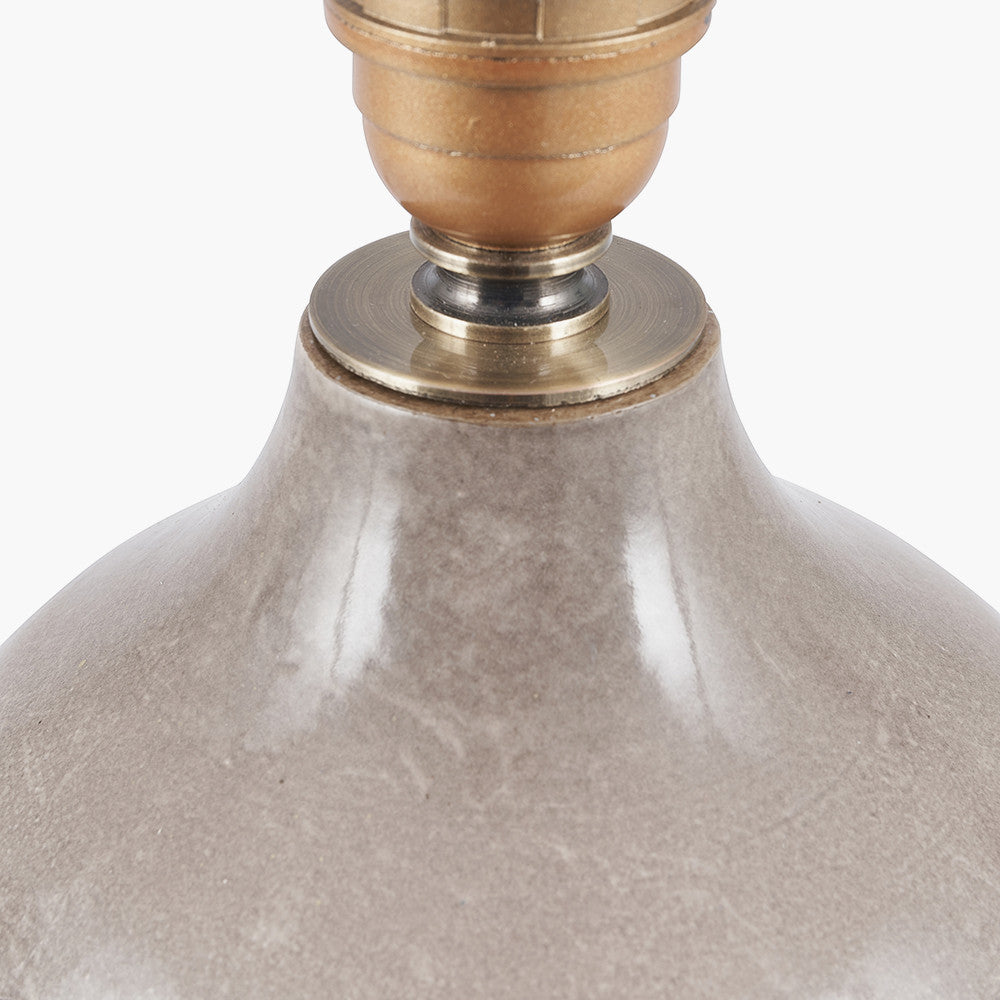 Coco Grey Gloss Arch Design Stoneware Table Lamp Base with Lino 35cm Grey Self Lined Linen Cylinder Lampshade