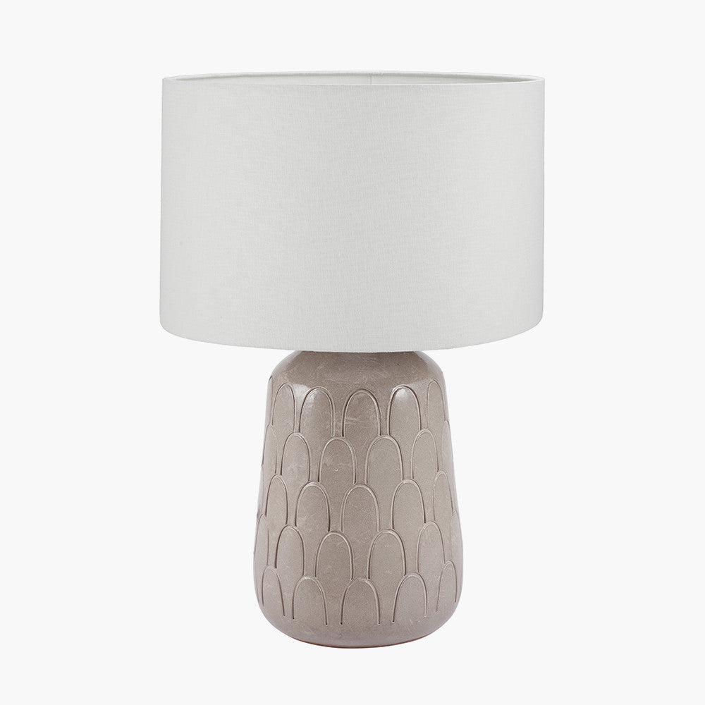 Coco Grey Gloss Arch Design Stoneware Table Lamp Base with Lino 35cm White Self Lined Linen Cylinder Lampshade