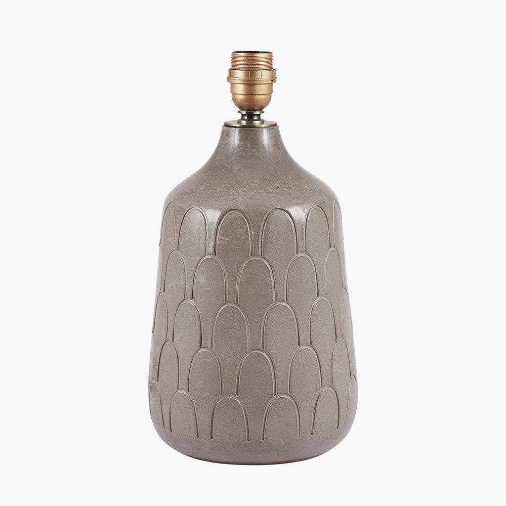 Coco Grey Gloss Arch Design Stoneware Table Lamp Base with Lino 35cm White Self Lined Linen Cylinder Lampshade