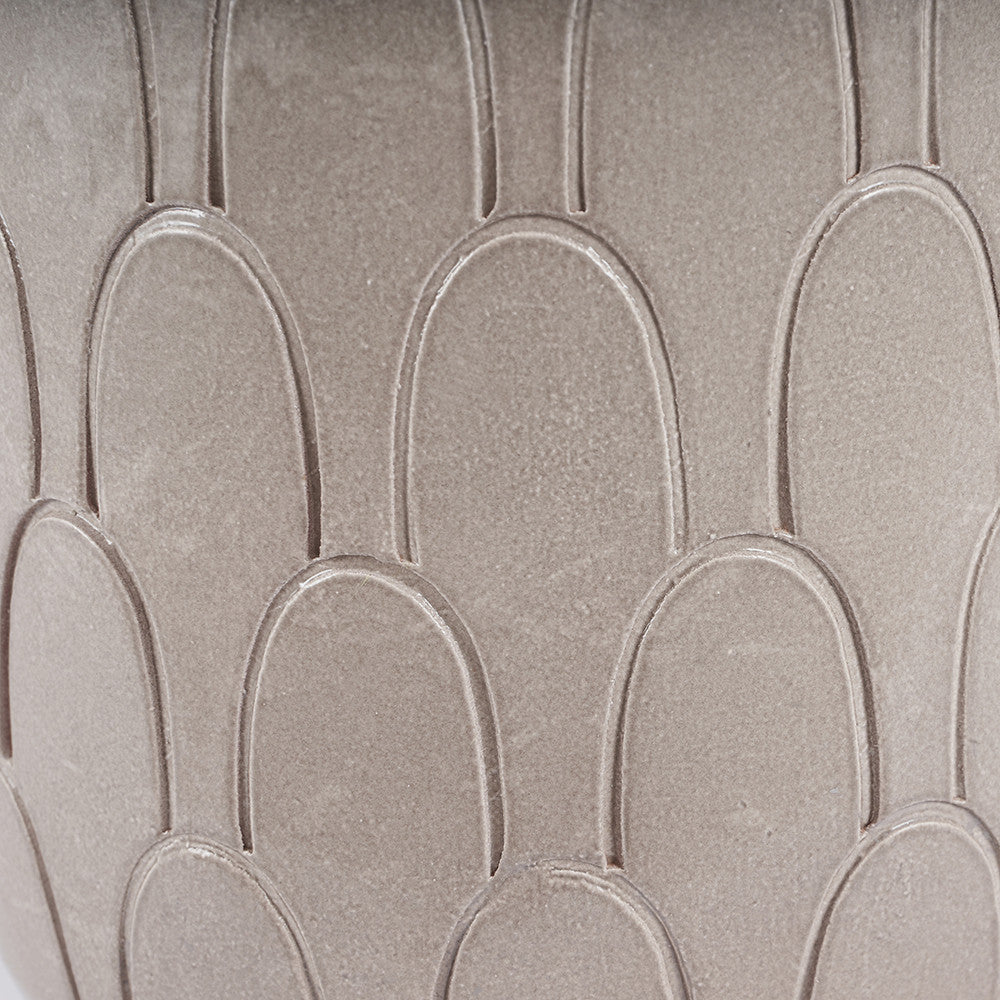 Coco Grey Gloss Arch Design Stoneware Table Lamp Base with Lino 35cm White Self Lined Linen Cylinder Lampshade