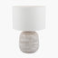 Alina White Dot Design Small Stoneware Table Lamp Base with Lino 25cm White Self Lined Linen Drum Lampshade