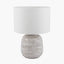 Alina White Dot Design Small Stoneware Table Lamp Base with Lino 25cm White Self Lined Linen Drum Lampshade