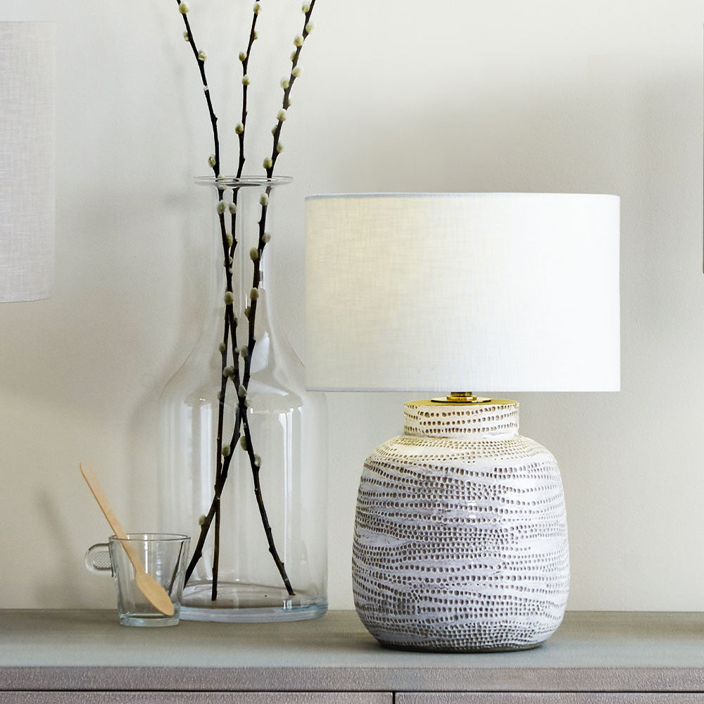 Alina White Dot Design Small Stoneware Table Lamp