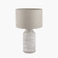 Alina White Dot Design Stoneware Table Lamp Base with Lino 30cm Grey Self Lined Linen Cylinder Lampshade