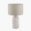 Alina White Dot Design Stoneware Table Lamp Base with Lino 30cm Grey Self Lined Linen Cylinder Lampshade