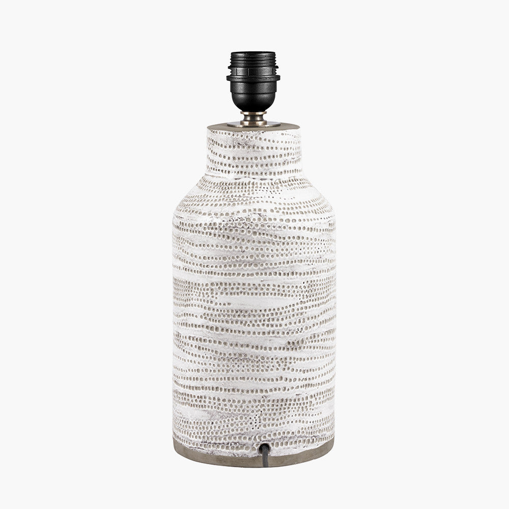Alina White Dot Design Stoneware Table Lamp Base with Lino 30cm Grey Self Lined Linen Cylinder Lampshade