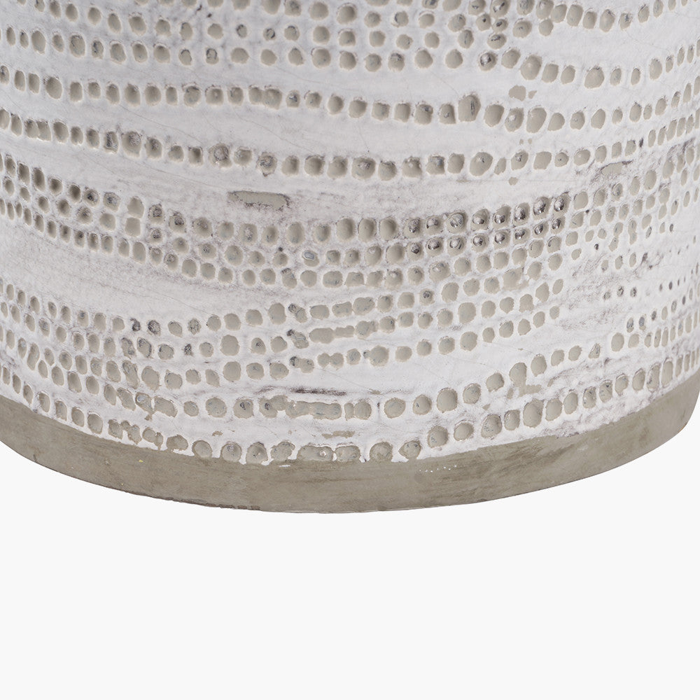 Alina White Dot Design Stoneware Table Lamp Base with Lino 30cm Grey Self Lined Linen Cylinder Lampshade