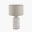 Alina White Dot Design Stoneware Table Lamp Base with Lino 30cm Grey Self Lined Linen Cylinder Lampshade