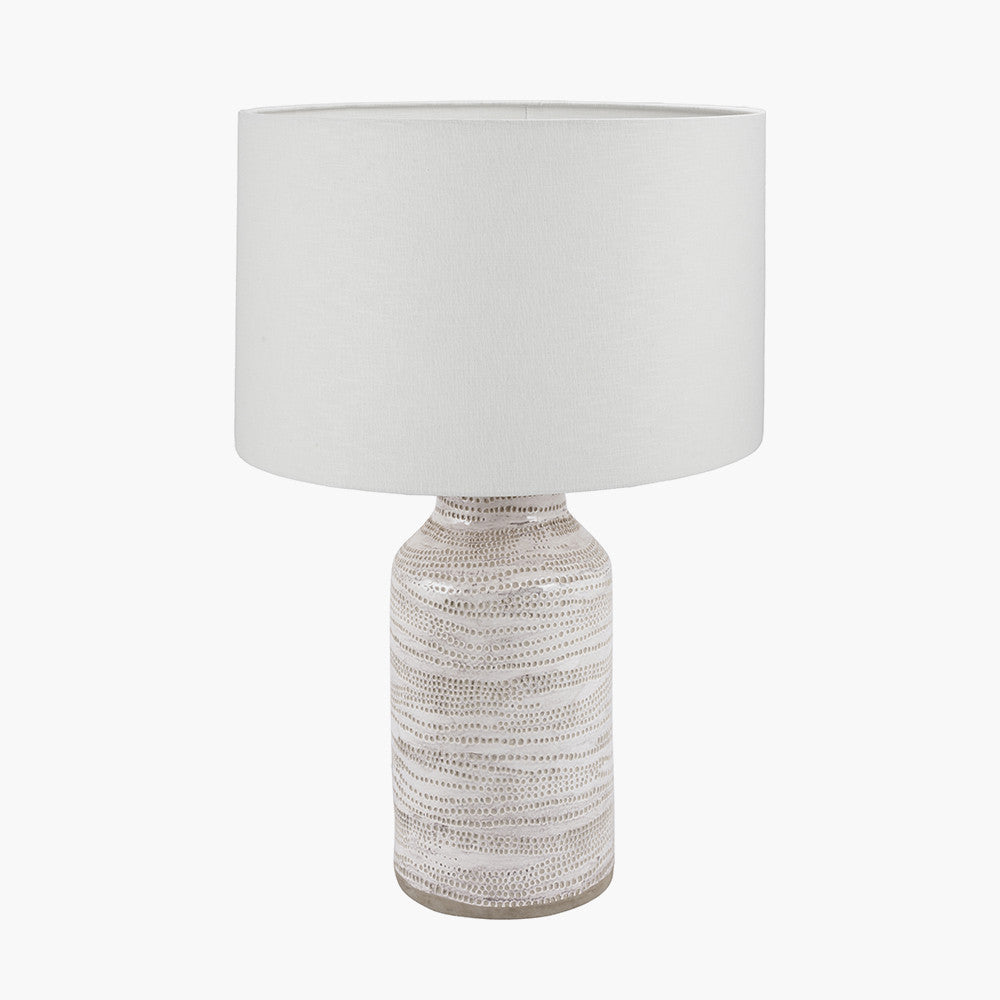 Alina White Dot Design Stoneware Table Lamp Base with Lino 30cm White Self Lined Linen Cylinder Lampshade