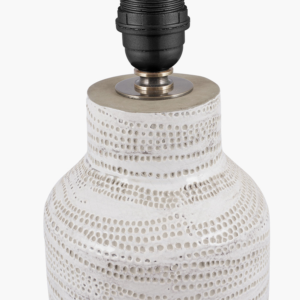 Alina White Dot Design Stoneware Table Lamp Base with Lino 30cm White Self Lined Linen Cylinder Lampshade