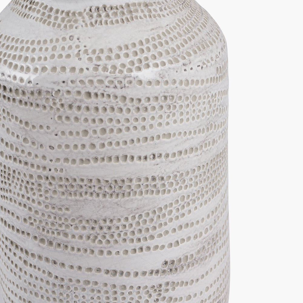 Alina White Dot Design Stoneware Table Lamp Base with Lino 30cm White Self Lined Linen Cylinder Lampshade
