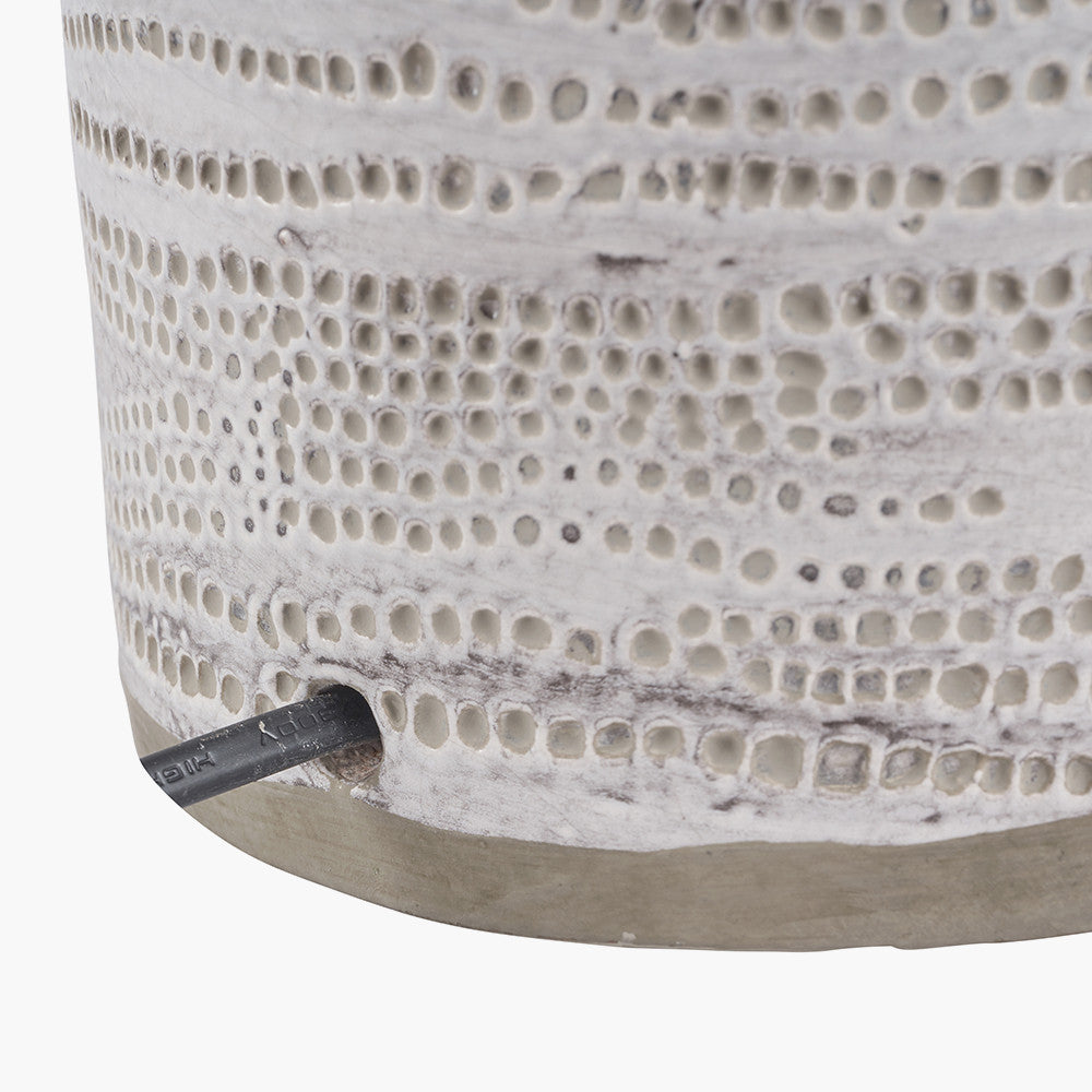 Alina White Dot Design Stoneware Table Lamp Base with Lino 30cm White Self Lined Linen Cylinder Lampshade
