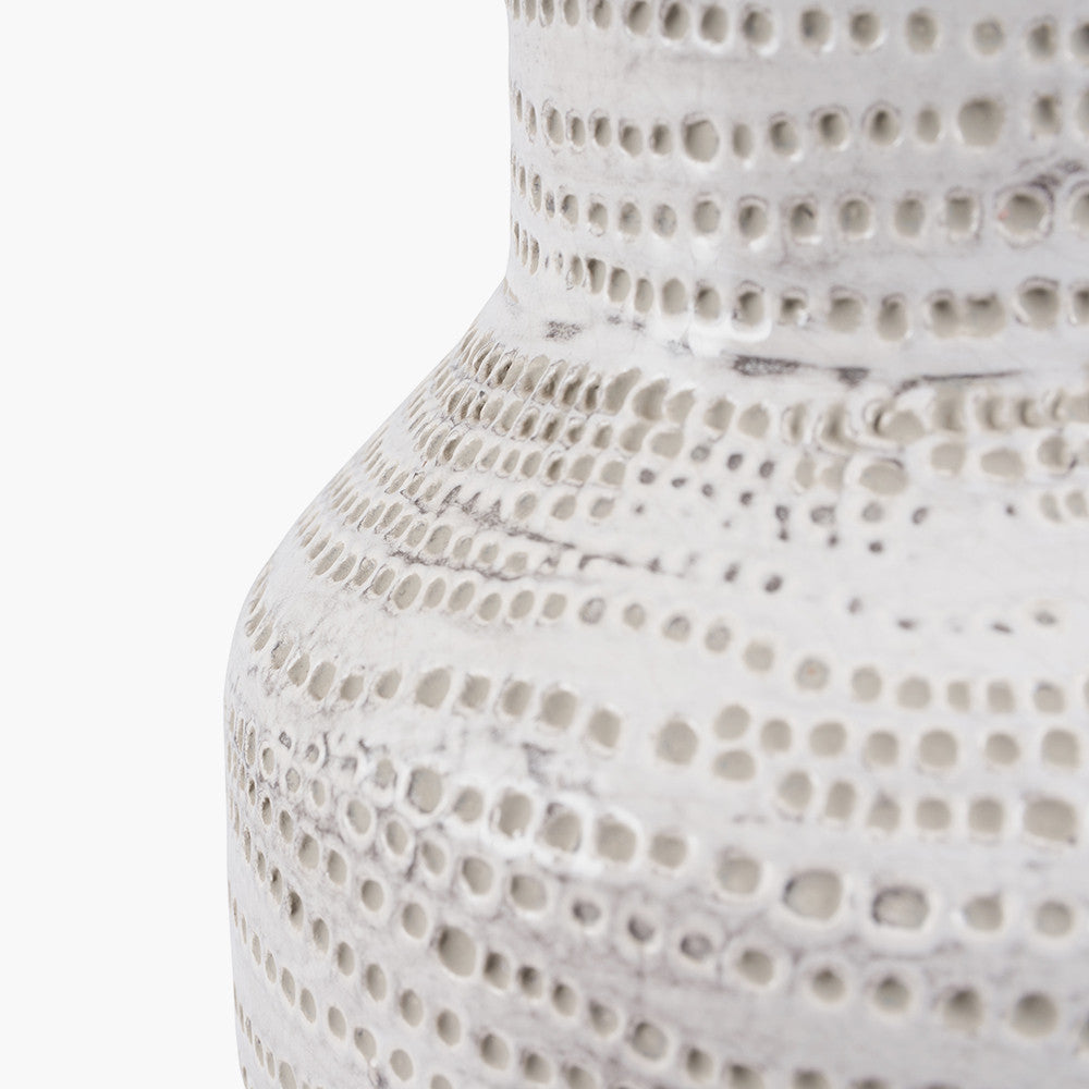 Alina White Dot Design Stoneware Table Lamp Base with Lino 30cm White Self Lined Linen Cylinder Lampshade