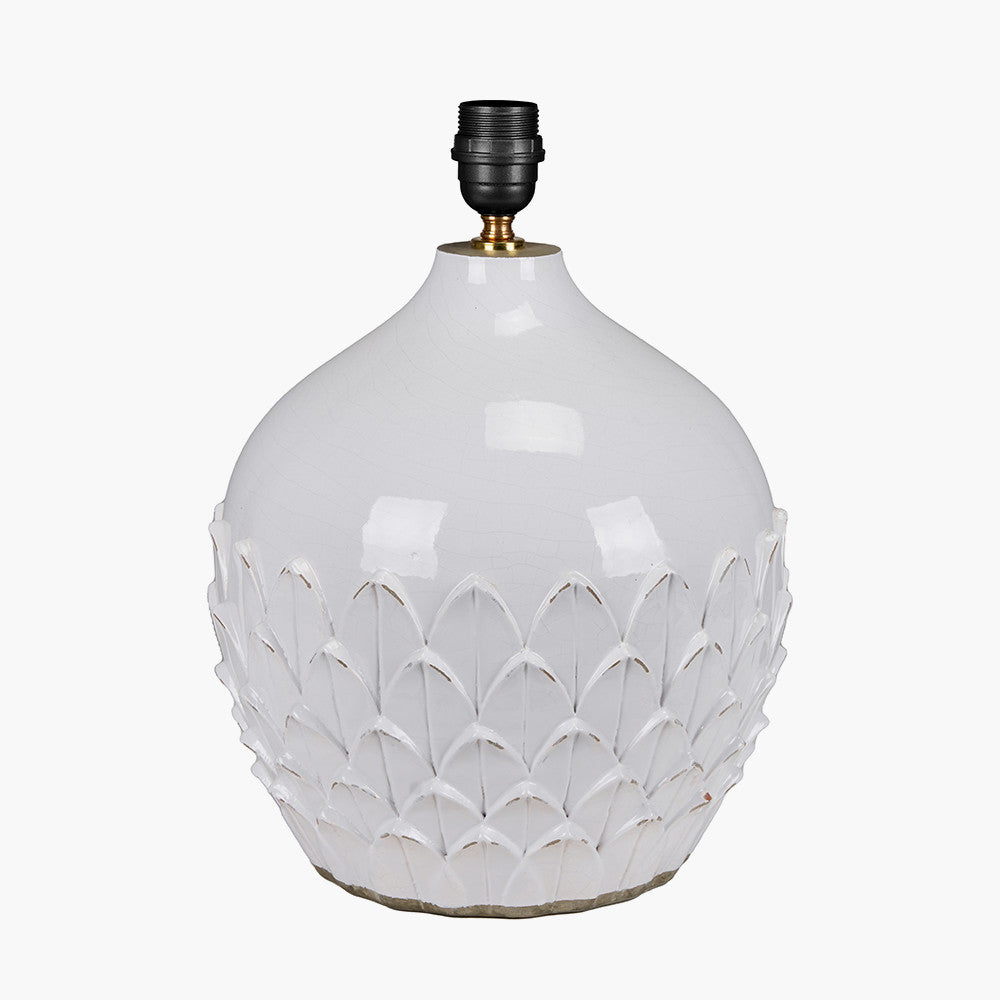 Willow White Leaf Detail Stoneware Table Lamp Base with Milos 40cm Pistachio Green Linen Tapered Lampshade