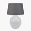 Willow White Leaf Detail Stoneware Table Lamp Base with Lys 40cm Steel Grey Self Lined Linen Tapered Lampshade