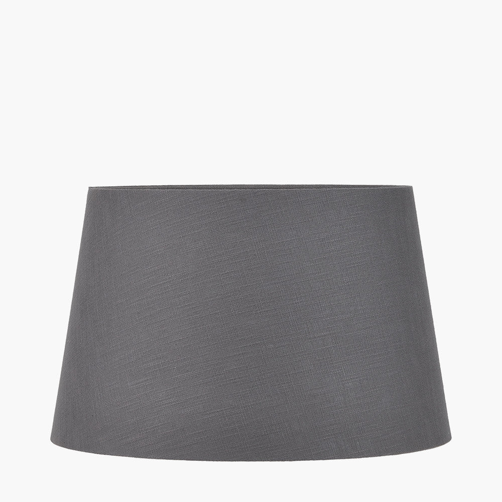 Willow White Leaf Detail Stoneware Table Lamp Base with Lys 40cm Steel Grey Self Lined Linen Tapered Lampshade