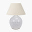 Willow White Leaf Detail Stoneware Table Lamp Base with Seychelles 40cm Cream Slubby Cotton Empire Lampshade