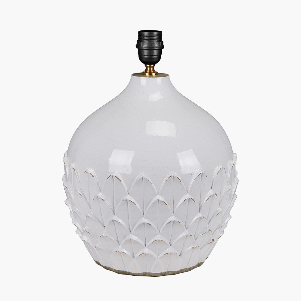 Willow White Leaf Detail Stoneware Table Lamp Base with Seychelles 40cm Cream Slubby Cotton Empire Lampshade