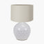 Willow White Leaf Detail Stoneware Table Lamp Base with Lino 40cm Grey Self Lined Linen Cylinder Lampshade