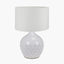Willow White Leaf Detail Stoneware Table Lamp Base with Lino 40cm White Self Lined Linen Cylinder Lampshade
