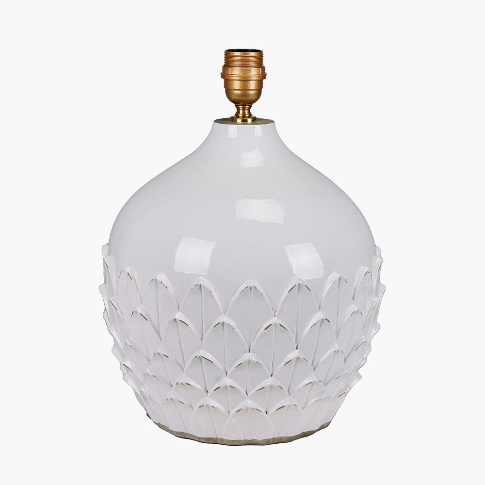 Willow White Leaf Detail Stoneware Table Lamp - Base Only