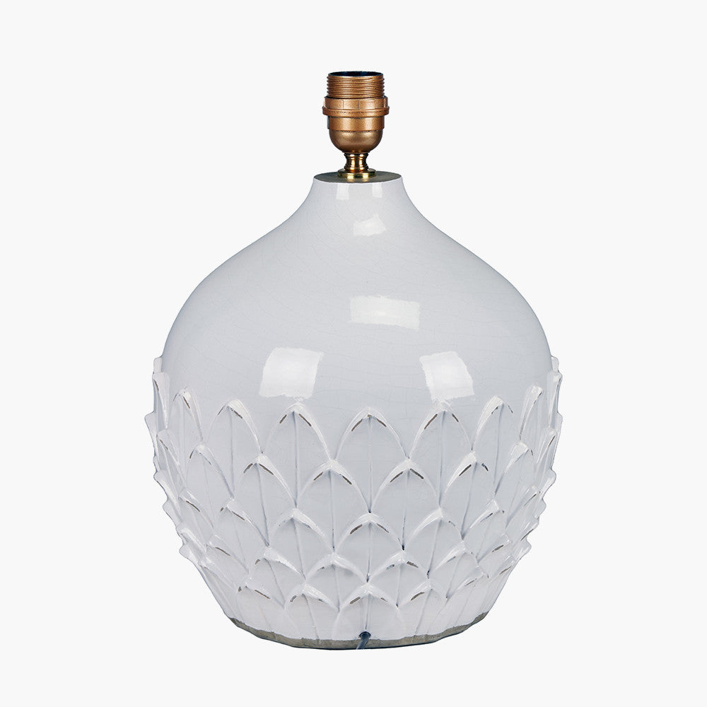 Willow White Leaf Detail Stoneware Table Lamp - Base Only