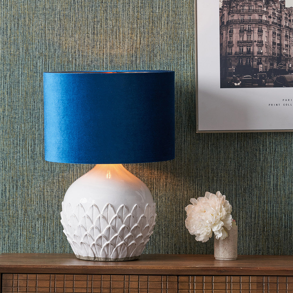 Willow White Leaf Detail Stoneware Table Lamp - Base Only