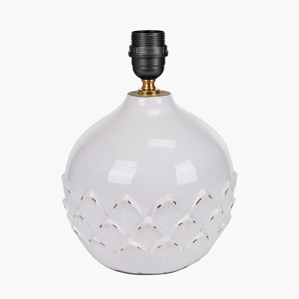 Willow White Leaf Detail Small Stoneware Table Lamp Base with Milos 25cm Pistachio Green Linen Tapered Lampshade