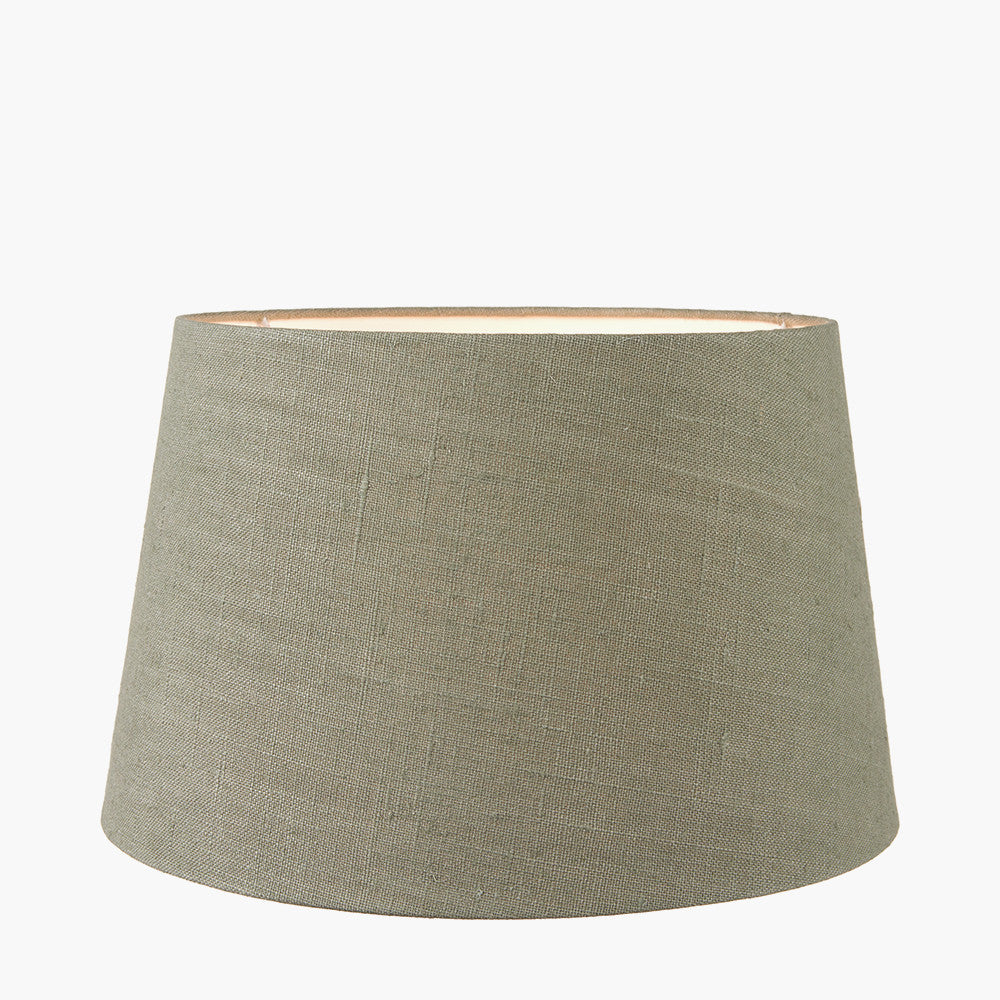 Willow White Leaf Detail Small Stoneware Table Lamp Base with Milos 25cm Pistachio Green Linen Tapered Lampshade