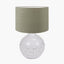 Willow White Leaf Detail Small Stoneware Table Lamp Base with Edward 30cm Pistachio Green Linen Cylinder Lampshade