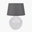 Willow White Leaf Detail Small Stoneware Table Lamp Base with Lys 25cm Steel Grey Self Lined Linen Tapered Lampshade