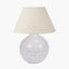 Willow White Leaf Detail Small Stoneware Table Lamp Base with Seychelles 30cm Cream Slubby Cotton Empire Lampshade